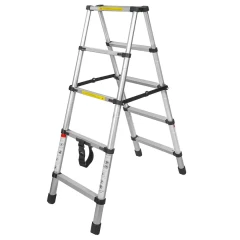 Лестница-стремянка телескопическая алюминиевая двухсекционная (1.4+1.4м,5+5ступенек, max нагрузка 150кг, вес 6,7кг)