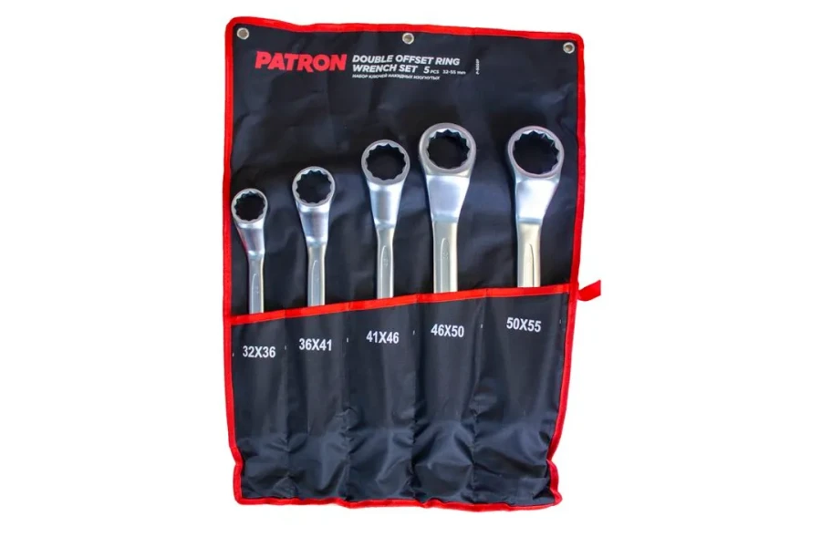 Набор ключей накидных отогнутых на 45грд. 5пр.(32x36,36x41,41x46,46x50,50x55мм), на полотне