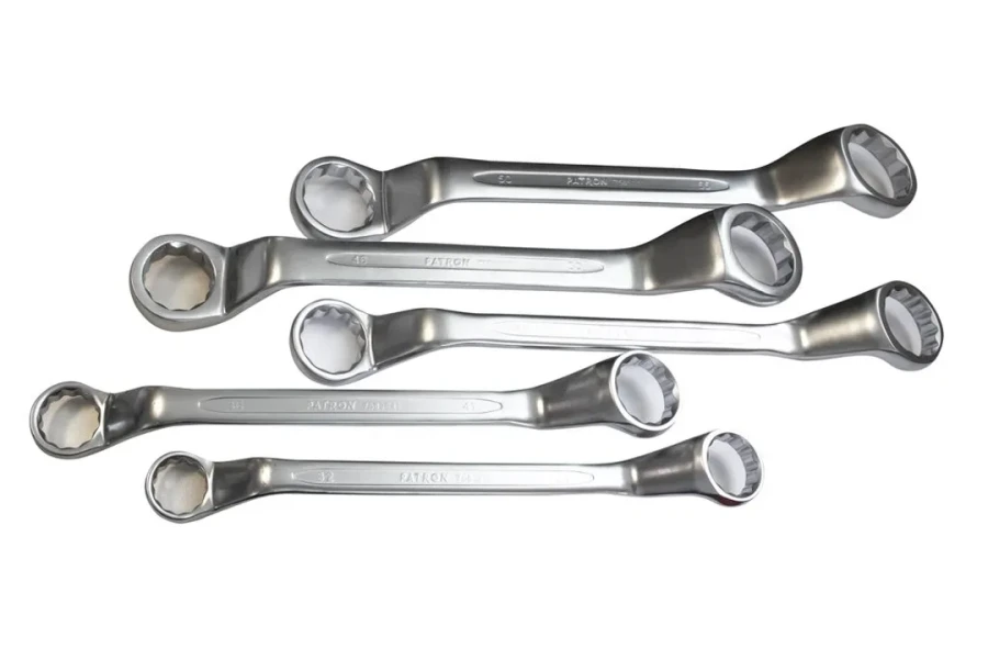 Набор ключей накидных отогнутых на 45грд. 5пр.(32x36,36x41,41x46,46x50,50x55мм), на полотне