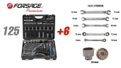 Набор инструментов 125+6пр.1/4''1/2''(6-гран.)(4-36мм,36-12гр.)+(ключи трещоточные:8х10,12х13мм, ключи резрезные:8х10,9х11,12х13мм)