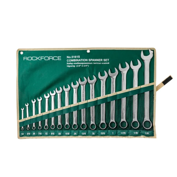 Набор ключей комбинированных дюймовых 16пр.(1/4,5/16,3/8,7/16,1/2,9/16,5/8,11/16,3/4,13/16,7/8,15/16,1,1-1/16,1-1/8,1-1/4мм)на полотне