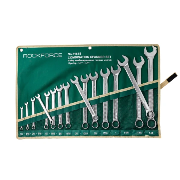 Набор ключей комбинированных дюймовых 16пр.(1/4,5/16,3/8,7/16,1/2,9/16,5/8,11/16,3/4,13/16,7/8,15/16,1,1-1/16,1-1/8,1-1/4мм)на полотне