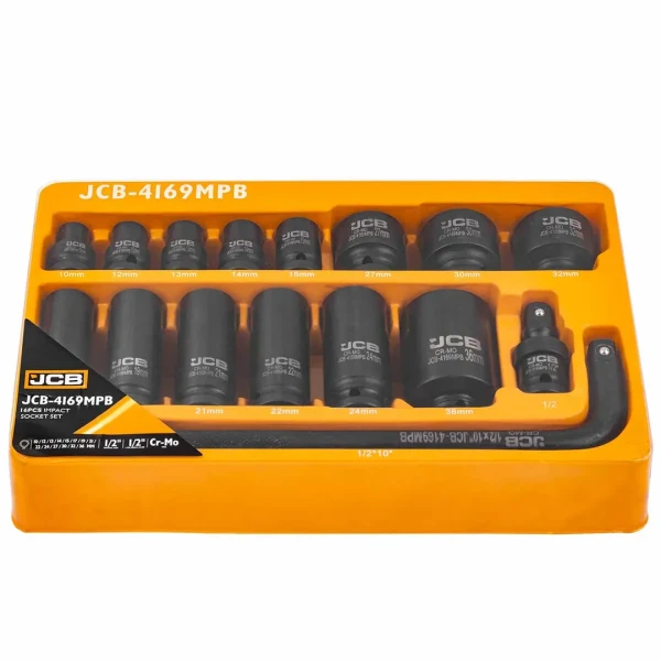 Набор головок ударных, 16пр. 1/2''6гр. (10-36мм, вороток Г-обр., кардан) в ложементе