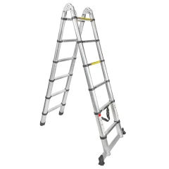 Лестница-стремянка телескопическая алюминиевая многофункциональная (1.9+1.9м, 6+6ступенек, max нагрузка 150кг, вес 13.8кг)