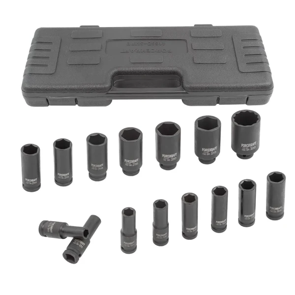 Набор головок ударных глубоких 15пр.,1/2''6гр.(10,12-17,19,21,22,24,27,30,32мм,36мм-12гр), в пластиковом кейсе