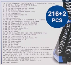 Набор инструментов 216пр. 1/4'', 3/8'', 1/2''(6гр.)