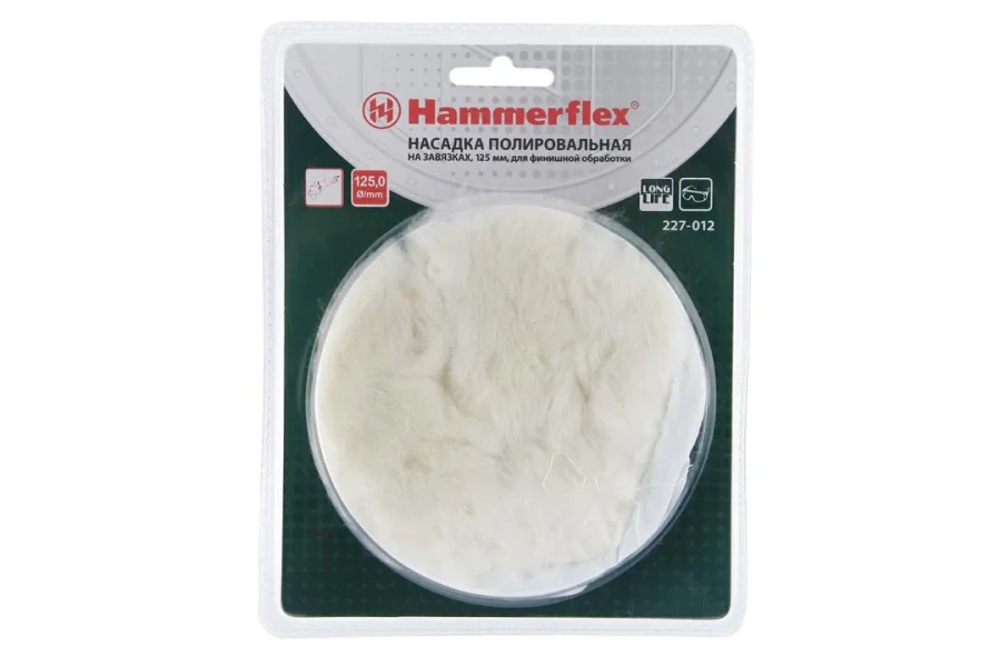 62188 Насадка полировальная Hammer Flex 227-012 PD WL 125 мм, для финишной обработки, натуральная шерсть