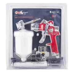 Краскораспылитель с верхним пластиковым бачком,регулятором давления и доп.-ой дюзой (600мл,1.4/1.7мм,2.0-4.0Bar,факел 180-250мм,400л/мин),в блистере