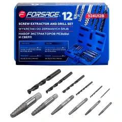 Экстракторы для извлечения заломанных болтов/гаек в комплекте со сверлами, набор 12пр.
