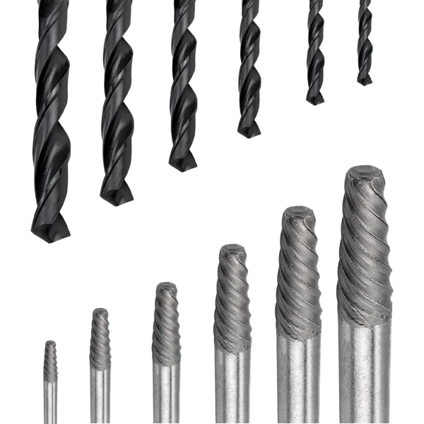 Экстракторы для извлечения заломанных болтов/гаек в комплекте со сверлами, набор 12пр.