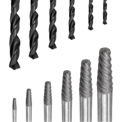 Экстракторы для извлечения заломанных болтов/гаек в комплекте со сверлами, набор 12пр.