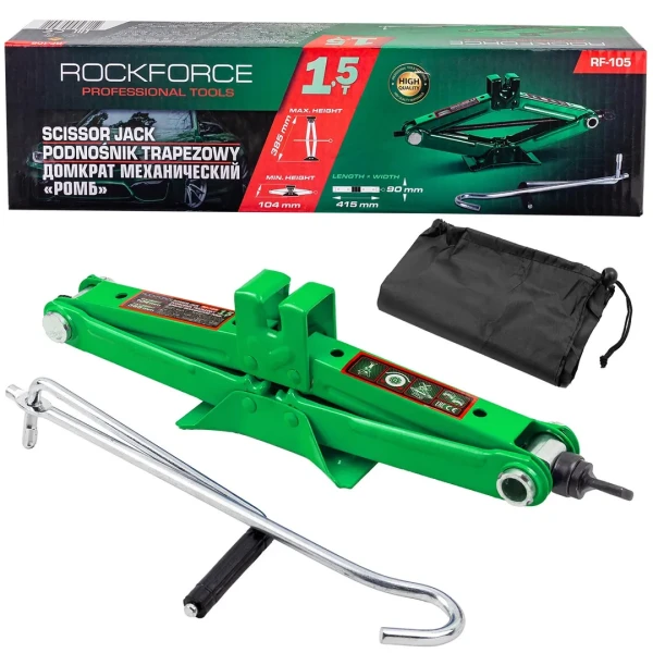 Домкрат механический ''ромб''1.5т (h min 104мм, h max 385мм, L-415мм)