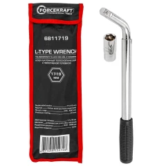 Ключ балонный Г-образный телескопический 1/2''(L min 340мм, L max 490мм) с прорезин.рукояткой в комплекте с переставной головкой 1/2''17х19мм, в чехле