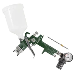 Краскораспылитель с верхним пластиковым бачком,регулятором давления и доп.-ой дюзой (600мл,1.4/1.7мм,2.0-4.0Bar,факел 180-250мм,400л/мин),в блистере