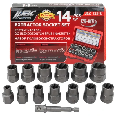 Головки-экстракторы для поврежденных болтов/гаек, набор 14пр.