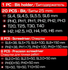 Отвертки в комплекте с битами, набор 37пр.