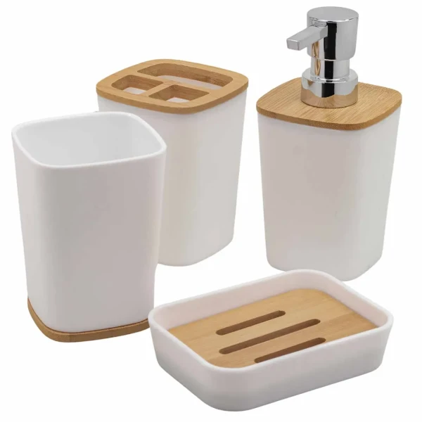Набор для ванной комнаты 4пр. (мыльница, дозатор для мыла, подставка для зубных щеток, подставка для косметических аксессуаров)