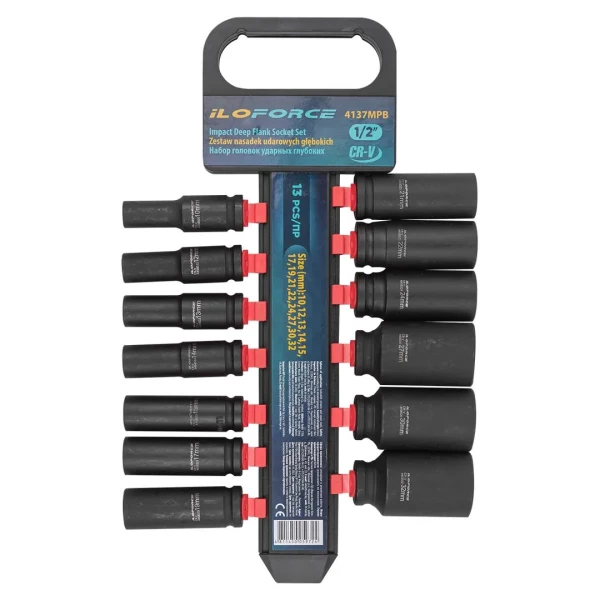 Набор головок ударных глубоких13пр.,1/2''(10, 12-15, 17, 19, 21, 22, 24, 27, 30, 32мм), на пластиковом держателе