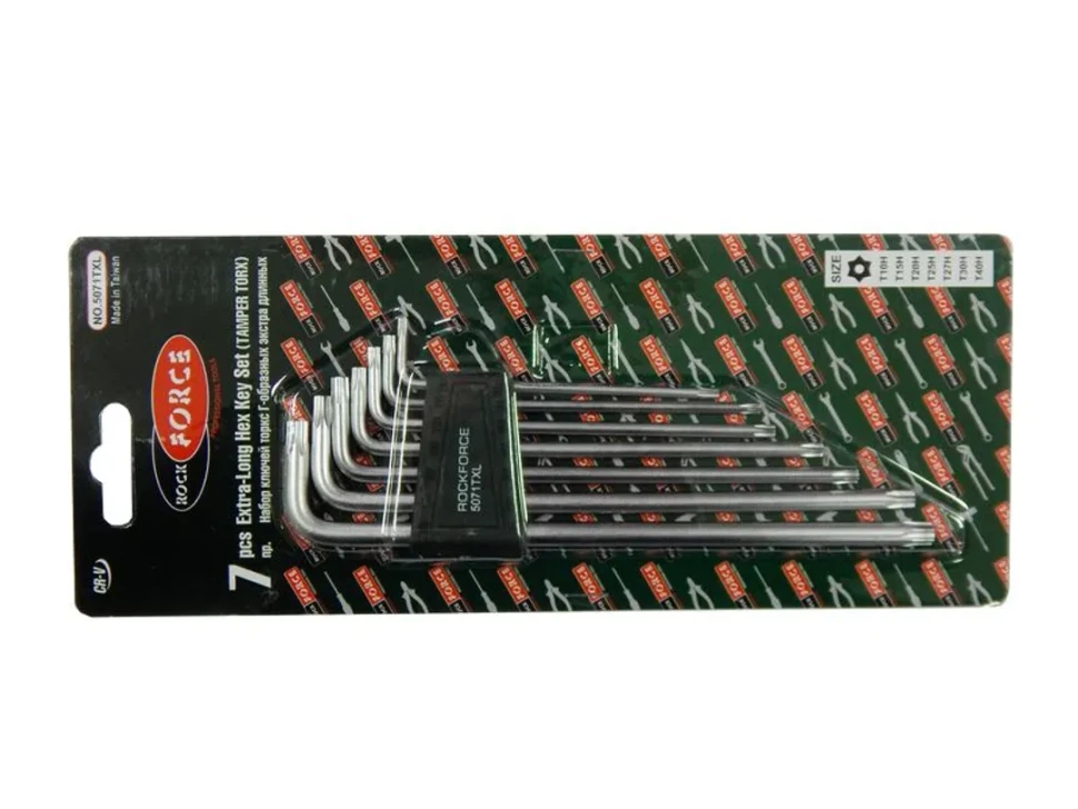 Набор ключей TORX Г-образных экстра длинных с отверстием 7пр.(Т10Н,Т15Н,Т20Н,Т25Н,Т27Н,Т30Н,Т40Н) в пластиковом держателе