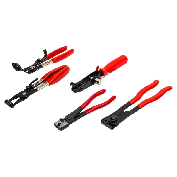 Клещи для снятия и установки хомутов в комплекте с приспособлением для установки ленточных хомутов шруса, набор 5пр.