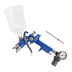 Краскораспылитель с верхним пластиковым бачком,регулятором давления и доп.-ой дюзой (600мл,1.4/1.7мм,2.0-4.0Bar,факел 180-250мм,400л/мин),в блистере