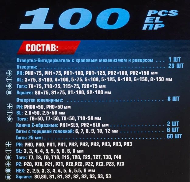 Набор отверток и бит 100пр.