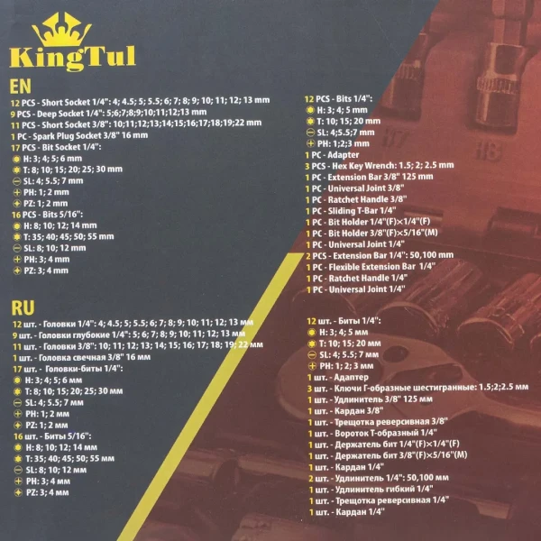 Набор инструментов 94 пр. 1/4''3/8''(6гр)(4-22мм)