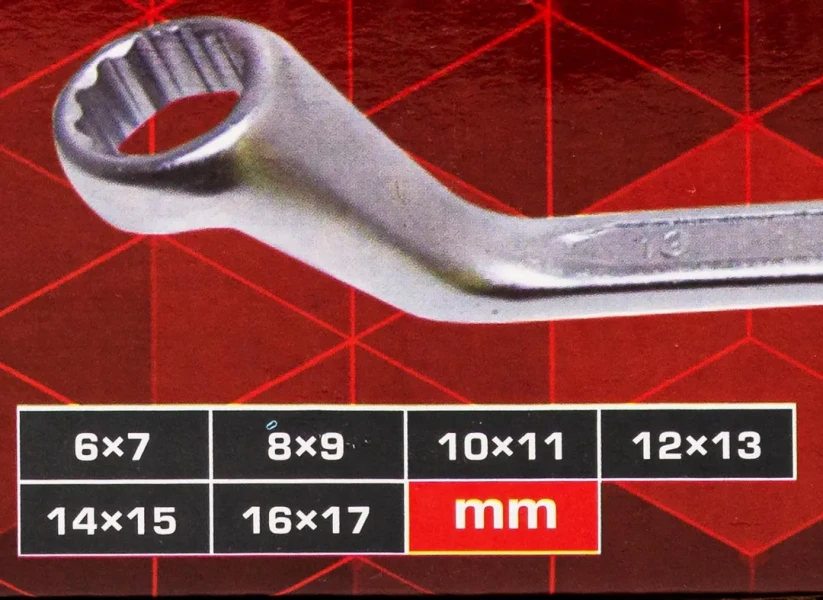 Ключи накидные, отогнутые на 75град., набор 6пр. (6х7, 8х9, 10х11, 12х13, 14х15, 16х17мм)