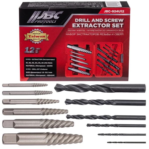 Набор экстракторов резьбы и сверл 12пр.