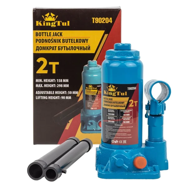 Домкрат бутылочный с клапаном 2т.(h min-158мм,h max-298мм, ход штока-90мм, ход винта-50мм)