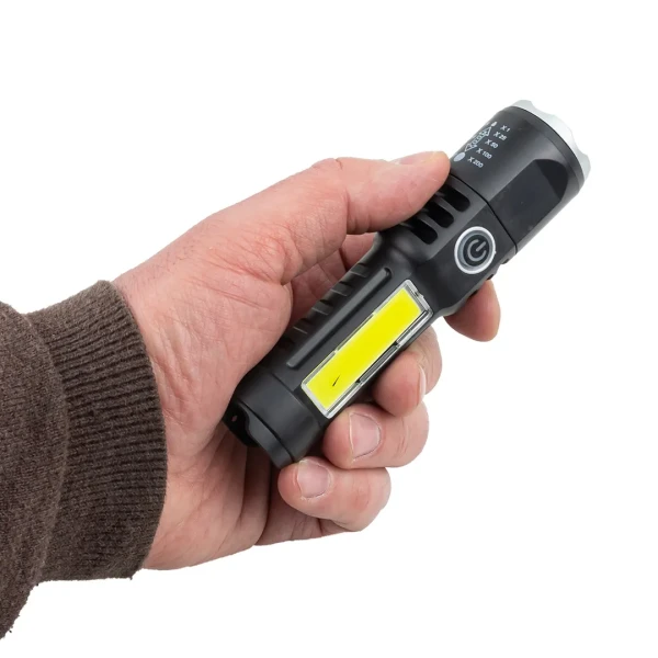 Фонарь ручной аккумуляторный с регулировкой фокуса луча (4 режима работы, аккум. 400мАч, свет.поток 100Лм, время раб. 2-3ч, время зар. 1-2ч, IPX5)