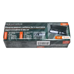 Отвертка ударная с набором бит и адаптером,6пр.1/2''(F)х5/16''(F) (PH2,3х35мм, SL9,11х35мм),в метал. кейсе