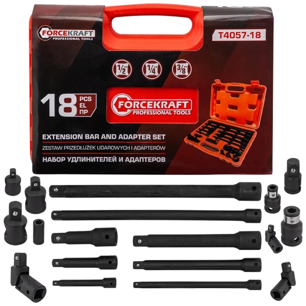 Набор удлинителей и адаптеров 18пр. 1/4''3/8''1/2''