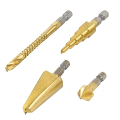 Набор сверл комбинированных HSS 424, 4 пр.(сверло ступеньчатое:4-12мм,конусное:8-20мм,проходное-6мм,зенкер-12.4мм), в метал. футляре