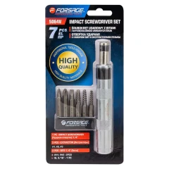 Отвертка ударная с набором бит и экстракторами резьбы 7пр.