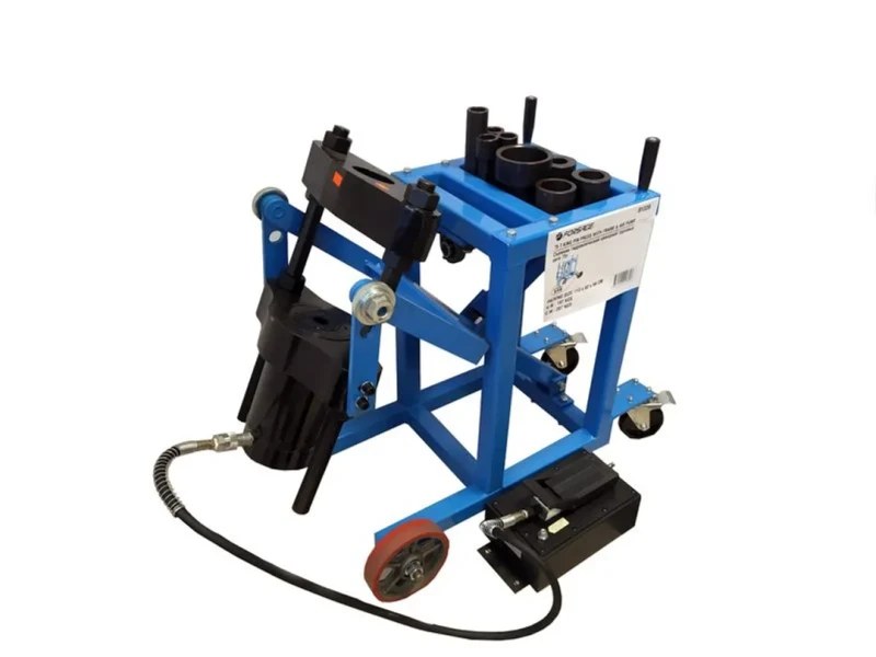 Съемник гидравлический выпрессовщик шкворней с тележкой .грузовых авто 75т с пневмо насосом и комплектом надставок