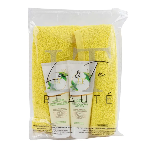 Набор Алоэ и зеленый чай(крем бальзам для рук.крембальзам для ног.полотенце 40*70,пакет 250*250)