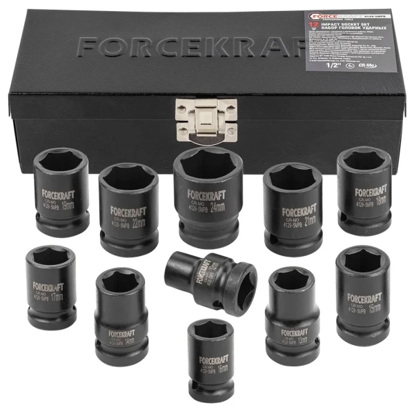 Набор головок ударных, 12пр., 1/2''6гр.(10,12,13,14,15,16,17,18,19,21,22,24мм),в метал. кейсе