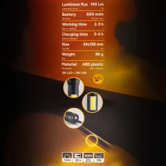 Фонарь ручной аккумуляторный с регулировкой фокуса луча (4 режима работы, аккум. 600мАч, свет.поток 140Лм, время раб. 2-3ч, время зар. 3-4ч, IPX4)