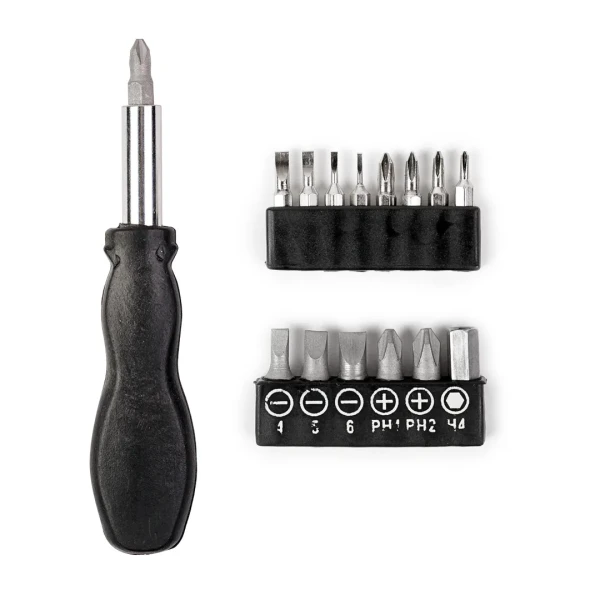 Отвертка-битодержатель с комплектом бит, 15пр.(L-110мм, PH:000,00,0,1,2,4, SL:1,1.5,2.5,3,4,5,6мм),в блистере