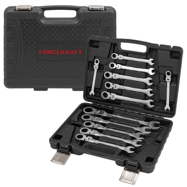 Набор ключей комбинированных трещоточных с шарниром 12пр.