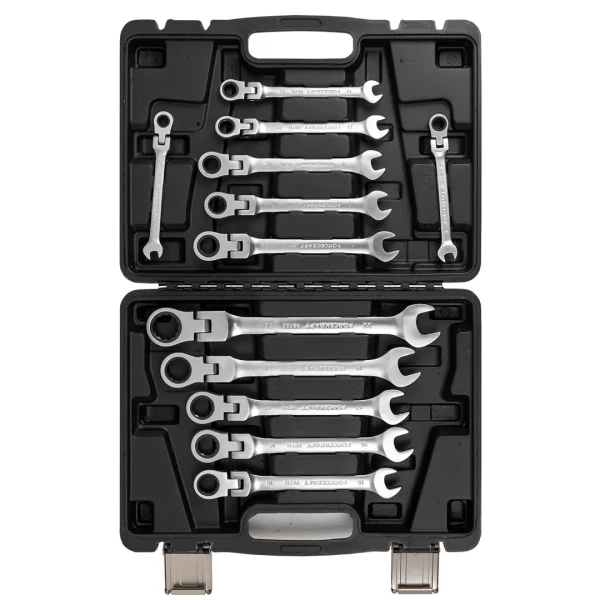 Набор ключей комбинированных трещоточных с шарниром 12пр.