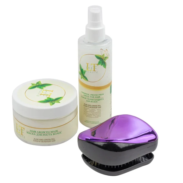 Набор Алоэ и зеленый чай(маска для роста волос.спрей термозащита.расческа.пакет 200*250)