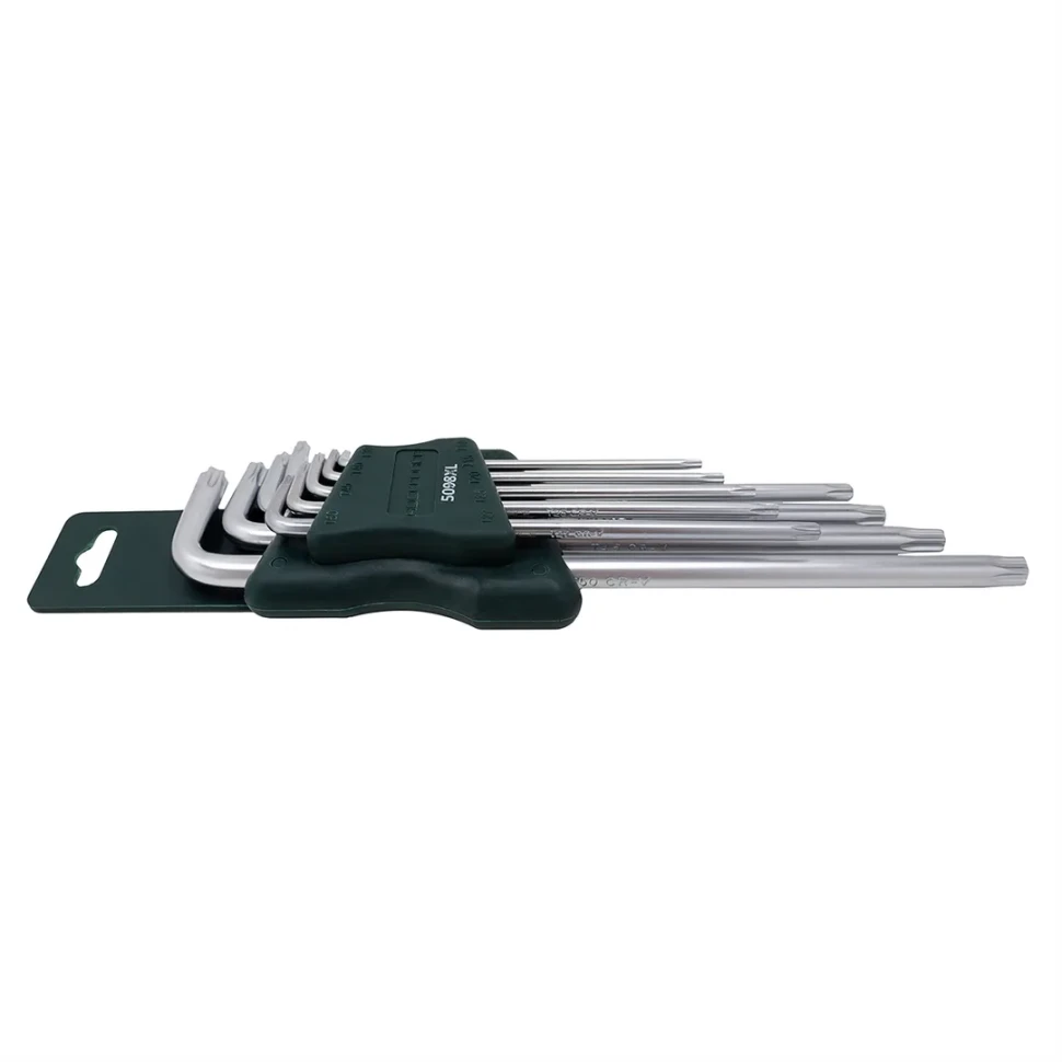 Набор ключей TORX Г-образных экстра длинных, 9пр. (Т10, Т15, Т20, Т25, Т27, Т30, Т40, Т45, Т50) в пластиковом держателе