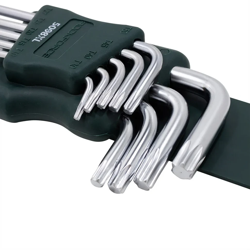 Набор ключей TORX Г-образных экстра длинных, 9пр. (Т10, Т15, Т20, Т25, Т27, Т30, Т40, Т45, Т50) в пластиковом держателе