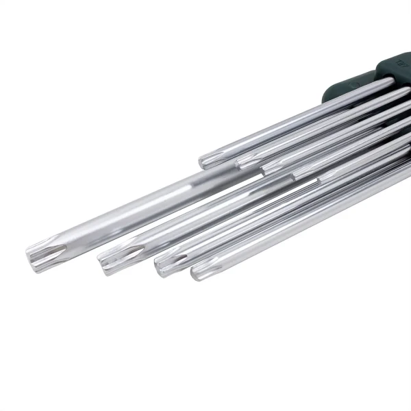 Набор ключей TORX Г-образных экстра длинных, 9пр. (Т10, Т15, Т20, Т25, Т27, Т30, Т40, Т45, Т50) в пластиковом держателе