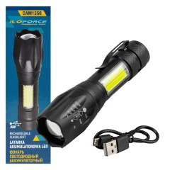 Фонарь ручной аккумуляторный с регулировкой фокуса луча (4 режима работы, аккум. 600мАч, свет.поток 140Лм, время раб. 2-3ч, время зар. 3-4ч, IPX4)