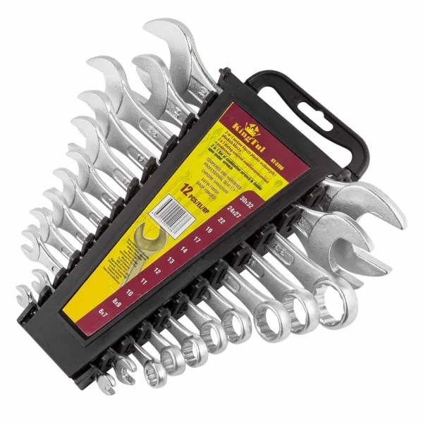 Набор ключей рожковых и комбинированных 12пр.(6х7,8х9,10,11,12,13,14,17,19,22,24х27,30х32мм), в пластиковом держателе