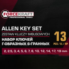 Ключи Г-образные 6-гранные, набор 13пр. (2, 2.5, 3-8, 10, 12, 14, 17, 19мм)