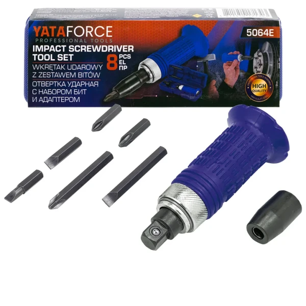 Отвертка ударная с набором бит, 8пр.